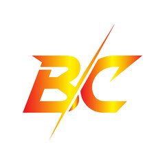Leinwandbilder - Dynamic bc monogram logo with a vibrant orange and yellow gradient and a sharp dividing line
