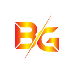 Leinwandbilder - Modern bg monogram logo with a vibrant red and yellow gradient and a sharp diagonal cut