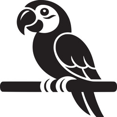 Poster - Black and white parrot vector illustration perched on branch simple bird graphic design template icon logo on transparent background silhouette