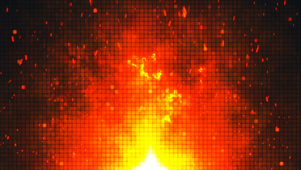 Poster - A dynamic, intense and powerful abstract fire explosion featuring fiery orange tones on an intricate grid background that captivates viewers. Abstract vector illustration.