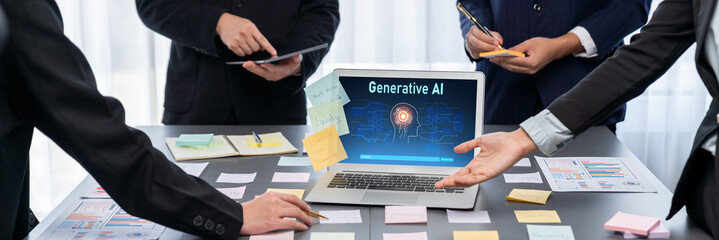 Poster - analyst team use sticky note for creative and analytic brainstorm for business idea with bi data das