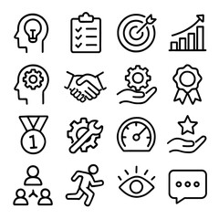Poster - Business Strategy Icons: Idea, Checklist, Target, Growth, Teamwork, and Achievement