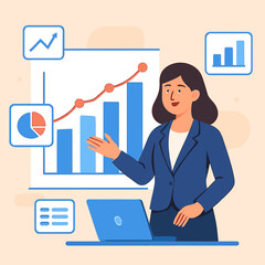 Poster - Businesswoman Presenting Upward Trending Financial Growth Data