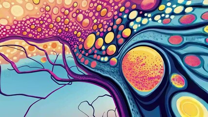 Poster - Colorful abstract design with swirling patterns and circular shapes creating a vibrant visual experience