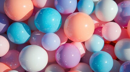 Poster - Colorful assortment of glossy spheres in pastel shades arranged closely together