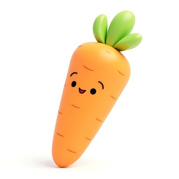 Adorable 3d rendered cartoon carrot character with a smiling face on a white background