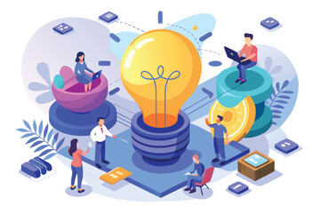 Poster - Innovative team brainstorming processes with creative light bulb concept for idea generation and collaboration