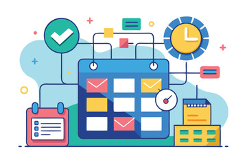 Poster - Visualization of scheduling systems showing calendar integration, notifications, and time management tools for efficient planning