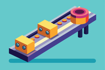 Poster - Simple conveyor belt system featuring flat geometric rollers for efficient product transport in a modern workspace