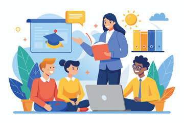 Poster - Interactive learning session showcasing diverse students engaging in a presentation with an educator in a modern classroom setting