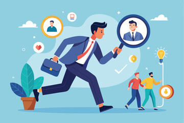 Poster - Human resources manager actively searching for potential candidates while balancing tasks in a modern office setting