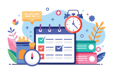 Poster - Effective time management strategies for meeting deadlines and planning tasks visually illustrated with a calendar and tools