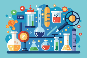 Poster - Colorful laboratory equipment concept featuring various science tools and glassware in a research setting, highlighting chemistry and experimentation