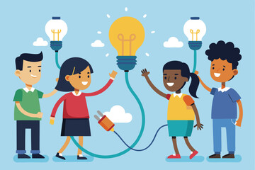Poster - Business connection concept showcasing teamwork and interaction among diverse individuals in a creative environment during a sunny day