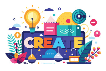 Poster - Graphic design of a creative business landing page showcasing vibrant colors and elements symbolizing innovation and creativity for a modern audience