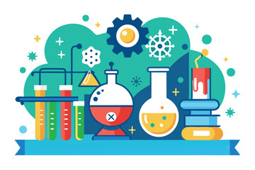 Poster - Laboratory equipment banner concept showcasing vibrant chemistry tools and scientific symbols for an engaging educational experience in a science setting