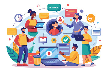 Poster - Team collaborates in a vibrant digital workspace during a brainstorming session