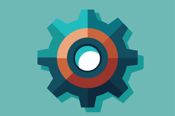 Poster - Geometric design of a flat gear wheel with distinct teeth and an industrial color scheme, showcasing engineering aesthetics in mechanical components