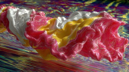 Fototapete - Abstract flowing fabric with vivid colors and elegant ruffles, creating an enchanting visual effect with a dynamic background of bright lights