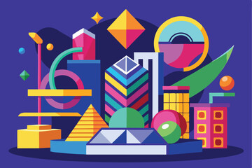 Poster - Geometric abstract form in a vector sculpture concept showcasing colorful shapes and structures in a vibrant design environment