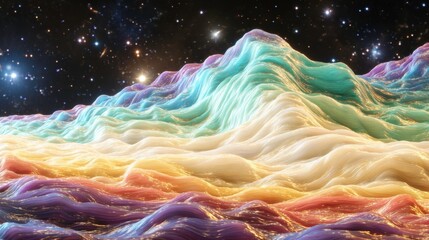 Fototapete - Abstract Colorful Waves in a Cosmic Landscape with Soft Textures and Interstellar Background Illuminated by Distant Stars and Galaxies