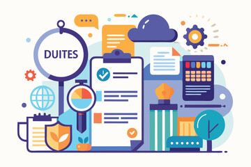 Poster - Understanding the concept of duties and responsibilities in the workplace through colorful and informative visual representation