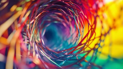 Poster - Colorful spiral pattern created with vibrant threads in an abstract composition showcasing depth, texture, and visual interest