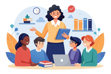 Poster - Engaging education session with diverse students learning from a facilitator using technology and resources in a collaborative environment