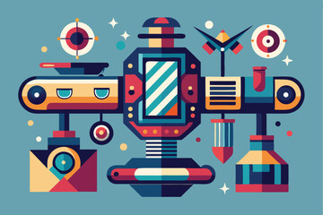 Poster - Exploring gimbal technology with abstract shapes and vibrant colors in a dynamic vector illustration