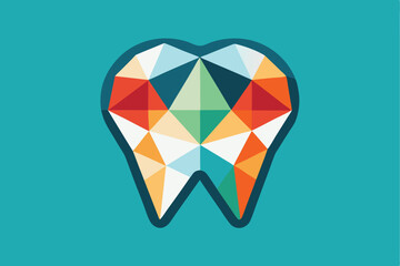 Poster - Geometric flat tooth icon showcasing vibrant enamel colors representing dental health and aesthetics in a modern design