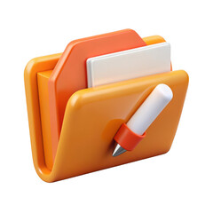 Poster - 3d rendered folder with pen isolated on transparent background