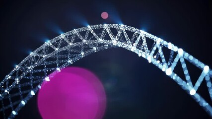 Poster - digital illustration of a luminous blue dna double helix rotating on a dark background with pink bok