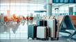 © Lissa - Stylish Plastic Luggage Suitcases Standing Near Panoramic Window At Airport. High quality photo