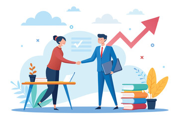 Poster - Business professionals engaging in a partnership agreement with growth indicators during a collaborative meeting