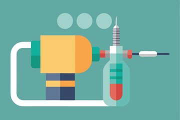 Poster - Minimalist design of a dental drill featuring a geometric bit and clean lines with vibrant colors showcased on a solid background