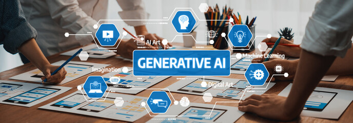 Poster - Creative Workspace with Generative AI Concept Showcasing Digital Art, Machine Learning, and Imagination Through Innovative Graphic Designs and Technology Applications. Amity