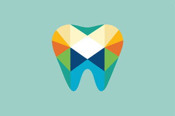 Poster - geometric flat tooth icon featuring vibrant enamel colors representing dental health and hygiene
