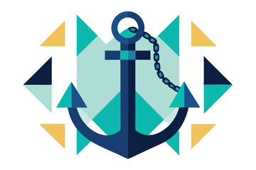Poster - Simple geometric anchor design featuring a chain and vibrant ocean-inspired colors on a flat background