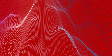 Fototapete - Futuristic dot wave. Abstract digital particle wave. Technology background. Colored musical wave. Light background. Digital background with smooth, wavy curves. 3D rendering.