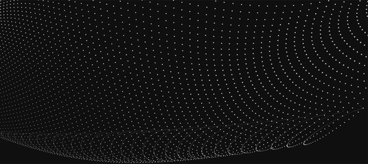Fototapete - Futuristic dot wave. Abstract digital particle wave. Black and white music wave. Dark background. Digital background with smooth wavy curves. 3D rendering