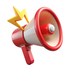 Poster - 3d rendered red megaphone with yellow lightning bolt isolated on transparent background
