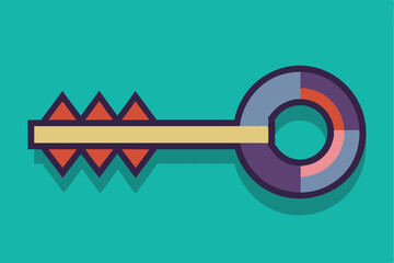 Poster - Modern geometric key design featuring flat elements and vibrant colors, focusing on unique shapes and contrasting tones for artistic expression