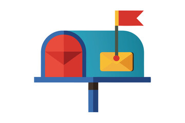 Poster - Colorful geometric mailbox icon with a flag and postal elements ideal for digital branding and communication visuals