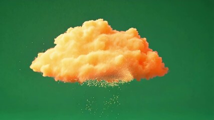 Poster - Bright orange particles cascading and dispersing from dynamic cloud formation against green screen background, generating mesmerizing visual diffusion effect with atmospheric movement