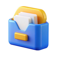 Poster - 3d rendered blue and yellow card holder with white cards isolated on transparent background