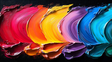 Wall Mural - vibrant rainbow palette knife strokes on textured black canvas b