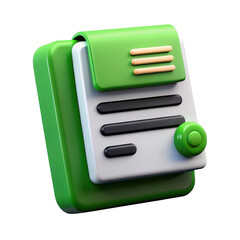 Poster - 3d rendered green document icon isolated on transparent background