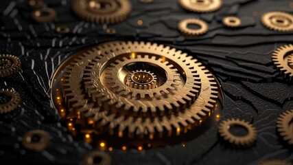 Poster - Intricate golden gears on dark textured background create captivating mechanical design, showcasing craftsmanship and innovation in every detail.