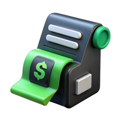 Poster - 3d rendered receipt printer with dollar sign isolated on transparent background