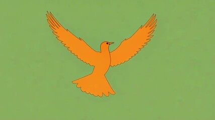 Wall Mural - Vibrant orange dove gracefully flying against green screen background, rendering smooth motion and seamless flight animation for video compositing and graphic design purposes